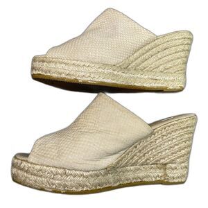 Kanna Suede Espadrille Wedge Platform Mules Snake Embossed Womens 40 9.5 Beige